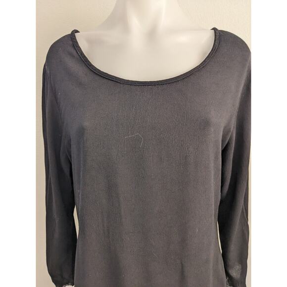 Christine Damen Size Small Sheer Hem Shirt Blouse Black 100% Rayon Long Sleeves - Picture 5 of 11